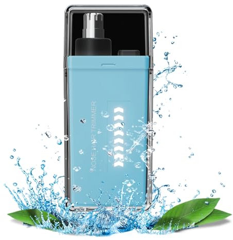 Nasenhaartrimmer Ohrhaarschneider, 10000 U/min Motor Professioneller schmerzfreier Augenbrauen und esichtshaartrimmer für Männer und Frauen, batteriebetrieben, IPX7 Doppelklingen (Blue)