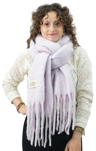 Xifrika Damenschal Winter XXL 248x39cm – Uni in Lila – Weich, Warm, Extra Groß – 100 % Polyester mit Fransen – Für den Alltag