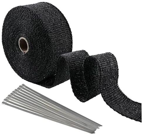 Hitzeschutzband, Hitzeschutzband Auspuff, Auspuffband Krümmerband, Hitzeschutzband Basaltfaser, Hitzeschutz Auspuff Bandage 5M, für Auspuffkrümmer von Motorrädern, mit 10 Stück Kabelbinder, Schwarz