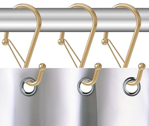 Blau Marité 12 Crochets Métalliques pour Rideau de Douche en Forme de S avec Système Anti-Chute, Anneaux pour Rideau de Douche avec Fermeture de Sécurité, Pour barres max 2,6 cm de Diamètre (S, Or)