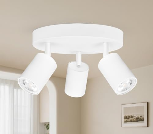 GeyouLux Faretto da soffitto a 3 luci, rotondo, lampada da soffitto a LED, orientabile, GU10, faretto da soffitto, moderno, bianco, per soggiorno, camera da letto, cucina (senza lampadina)
