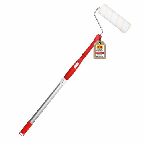 mako Teleskoproller EASYREACH PREMIUM – 3-teiliges Set mit ausziehbarem Aluminiumstiel (108–175 cm), Goldfaden-Malerwalze & Universalkonus – Ideal für Decken und hohe Wände