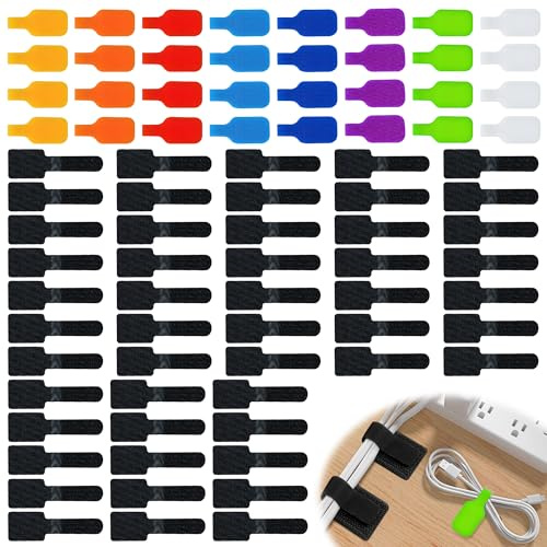 50 Adhesive Cable Clips with 32 Cable Labels Tags Write On, Cable Markers