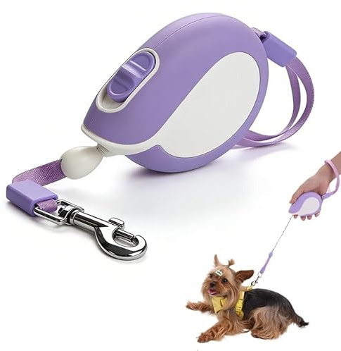 Mini Retractable Dog Lead 3M/10FT Automatic Leash 360° Tangle-Free Quick Brake Button Extendable Rope For Small Dogs Outdoor Travel Walking Hiking Pet Cat Traction