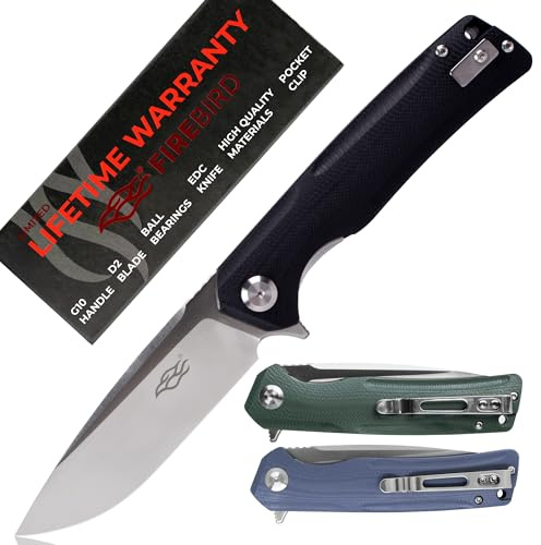 Firebird FH91-BK Cuchillo Plegable de Bolsillo Hoja de Acero D2 88 mm G10 Mango Antideslizante con Clip Camping Caza Pesca Cuchillo de Bolsillo al Aire Libre 119 g (Negro)