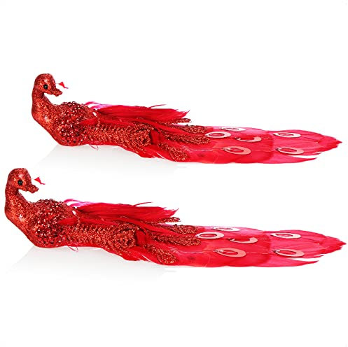 com-four® 2X Christbaumschmuck Deko Vogel - Pfau mit Pailletten für Weihnachtsbaum-Deko - Kunststoff Vögel mit Clip für Weihnachten