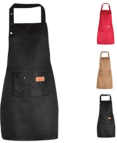 Bedogni Reggio Emilia Küchenschürze mit Taschen, geeignet für große, wasserfest., Schwarz One size,Schürze Damen und Herren, Geschenke für Frauen/Männer