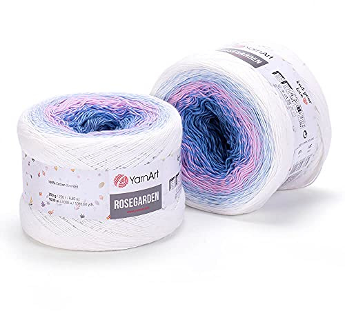 YARNART Cotton Knitting Crochet Yarn- Flowers ROSEGARDEN%100 Cotton S. Fine(1) Multicolor Rainbow Yarn for Crochet Spring Summer Projects, 250 GR, 8.80 oz, 1003.60 yds, (301)