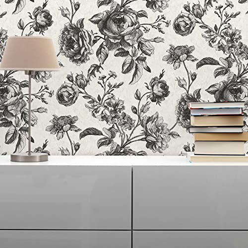 TADESSI Lenni M1-No.1839 Papier peint intissé Motif fleurs Noir/blanc nacré