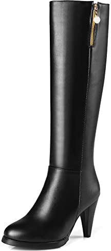 Lroey Reoly Stivali Alti da Donna con Tacco a Cono, Stivali da Vestito Tacco Alto Punta Rotonda Boots Zip Plateau 082 Nero Numero 41 EU