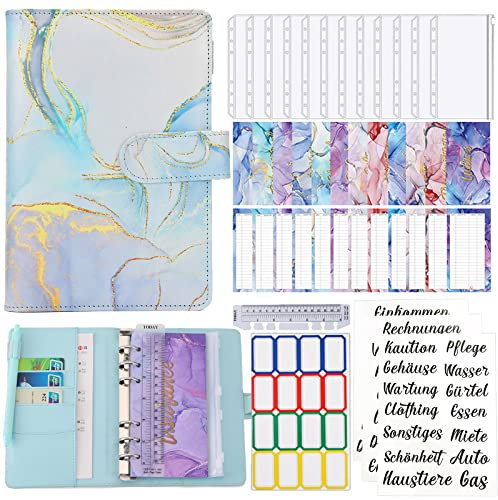 Budget Planner Deutsch,Spar Challenge Buch Für A6 Budget Binder,Beginner Budget Mit Geld Organizer Sparen Mappe,Finanzplaner Sparbuch,Haushaltsbuch Mit Geldfächer (Hellblau)