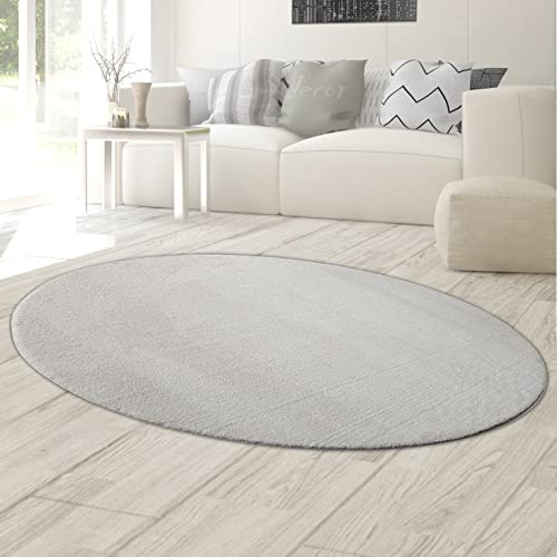 Teppich-Traum Tappeto Shaggy tappeto della camera da letto Flokati in grigio, 140x200 cm Ovale
