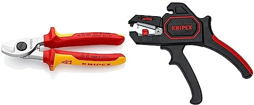 Knipex Kabelschere verchromt, isoliert mit Mehrkomponenten-Hüllen, VDE-geprüft 165 mm 95 16 165 & 12 62 180 Automatische Abisolierzange 180 mm, Schwarz