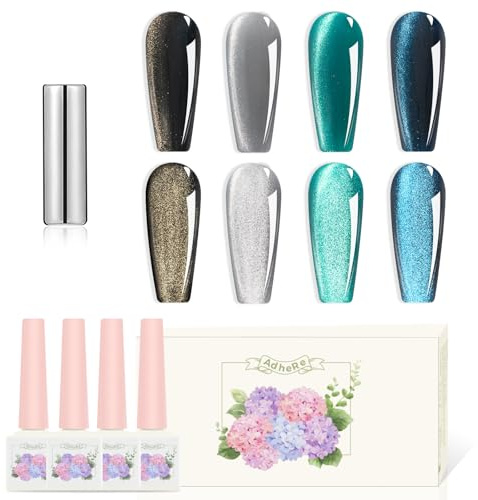 ADHERE 12 ml 4 färger UV nagellacksset, kattöga, magnetiskt UV-nagellack, nagellack, UV-gelnagellack, UV-nagellack glitter, skimrande, gel, naglar
