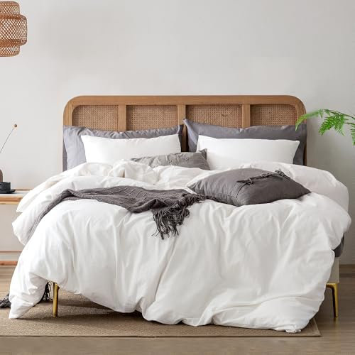 ATsense Bettwäsche 135x200 cm Baumwolle 4teilig, Bettwäsche-Sets Natur Weiß ÖkoTex-Zertifizierte mit Leinenartigem Griff, Atmungsaktiv, 2 Bettbezug und 2 Kissenbezug 80x80 cm