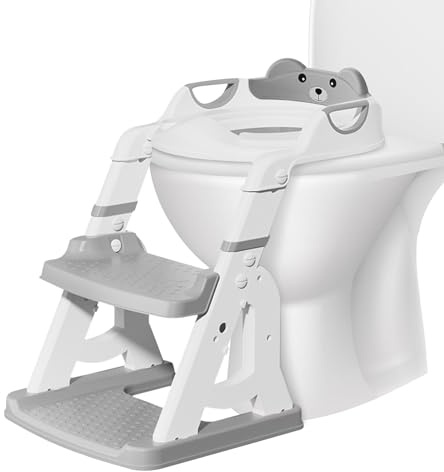 JurciCat Riduttore wc bambini con scaletta Riduttore wc bambini pieghevole 2 in 1 Gradino antiscivolo con sedile imbottito Scaletta wc per bambini stabile e a prova di schizzo Per 1 a 7 anni
