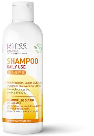Champú Sin Sulfatos de Uso Diario 250ml | Prebióticos para Cuidado del Cuero Cabelludo, Aceite de Ricino y Keratina| 88% Ingredientes Naturales para Cabello Suave y Brillante | Sless Haircare