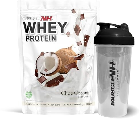 MuscleNh2 Whey Protein Powder 900g Chocolate Coconut, Whey Protein Concentrate for Muscle Growth and Recovery