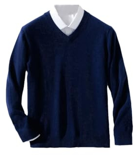 Hamthuit Suéter de cachemira para hombre, cálido, cuello en V, ajuste de punto, jersey de lana para hombre, azul marino, XL