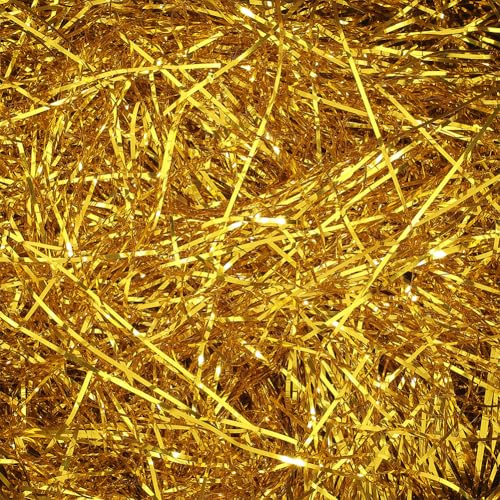 SOFPLATE 100G Paper Shred Filler Gold Gift Basket Filling Paper Plastic Shiny Metallic Iridescent Film Hamper Shreds Crinkle Confetti for Gift Wrapping Box Basket Filling DIY Birthday Decorations