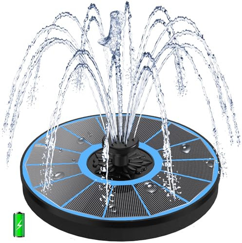 SZMP 3.5W Fontaine Solaire avec Batterie 2000mAh, 2025 Upgrade Solaire Flottant Extérieur Fontaine Pompe Bassin Solaire avec 8 Buses & 4 Tiges Fixes pour Bain d'oiseaux, Piscine, Jardin Fontaine