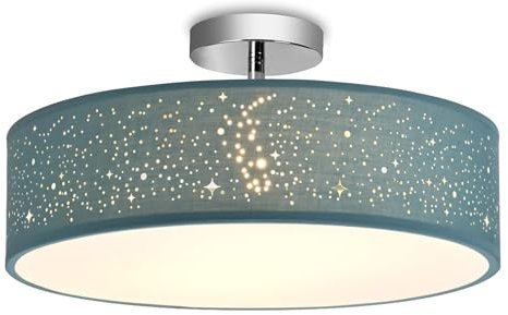 Zedelmaier Deckenleuchte Stoff Rund 38cm Stoffschirm E27x2 max.40W Deckenlampe mit Sternenhimmel Wohnzimmer Schlafzimmer Kinderzimmer Flur Lampe Decke Modern (Türkis mit Sterneffekt, Ø38x18cm)