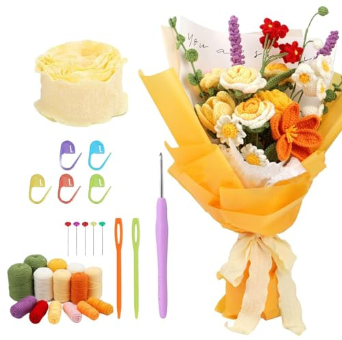 Set med virkade blommor blommor virkning set | Colorfulcolorful virkning startset, bärbara tygtillbehör, konst- och hantverkskit för födelsedag, jul