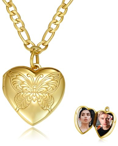 OHAYOO Medallón de oro para abrir con foto, cadena de 925 plata de ley, medallón con forma de corazón, colgante de joyería para mujer, amiga, Einheitsgröße, Plata esterlina, Sin piedra preciosa