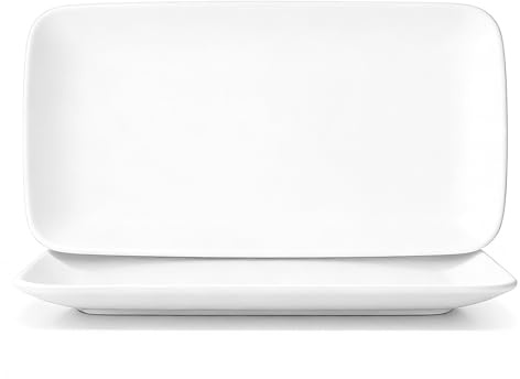 YALONG White Serving Platters Set of 2, Large Rectangular Ceramic Serving Trays 15.7 Inch, Serving Dishes for Party, Entertaining, BBQ, Steak, Appetizers and Food Display