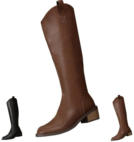 Generisch Botas Mujer Con Tacón Elegante, Botas Mujer Piel Media Altura Botas de Invierno Tacón Bloque Botas Altas por la Rodilla Botas Altas Puntiagudas Botas Largas Botas con Cremallera Botas de