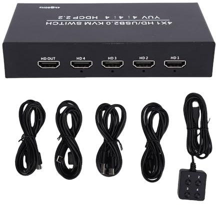 LICAEVEY 4K KVM-switch 4x1 med 4 USB-C-portar, HD Multimedia Switcher för Delning Av Bildskärm, Tangentbord, Mus över 4 Datorer, Kompatibilitet för Bärbar TV-box