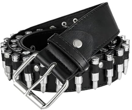 Y2K Emo Rivet Belt, 110cm Studded Bullet Gothic Punk Metal Buckle | Metal, Hip Hop Fashion Style Belts for Men Women Jeans Trousers Black
