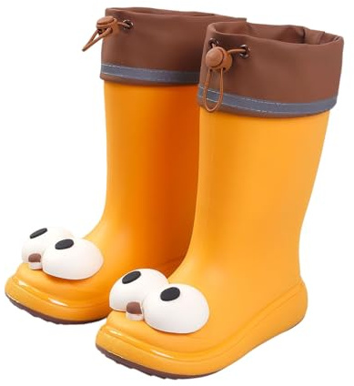 Generisch Stivali di gomma da bambina con occhi grandi, leggeri e antiscivolo, design con occhi in stile cartone animato, leggeri in PVC, suola antiscivolo, impermeabili, gambale medio alto, Colore