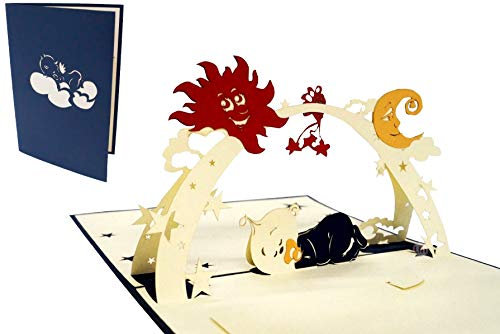 LINPopUp® 3D Karte Glückwunschkarte Geburtskarte Schlafbaby für ein Junge #96#