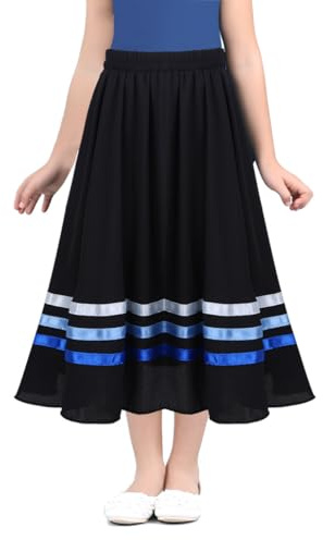 Freebily Gonna Lunga Bambina Elastica Vita Chiffon Abito Vintage Tulle Gonnellone Nero Vestito Danza Classica Danza del Ventre Maxi Mare 6-12 Anni Nero&Blu 5-6 Anni