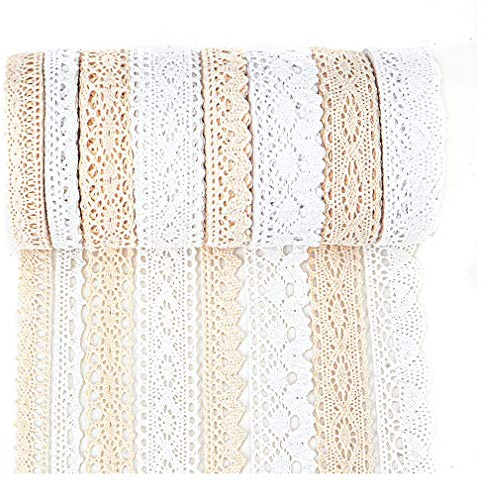 IDONGCAI Cotton Lace Trim Assortment,40yards Vintage Crochet Lace Ribbon Bundle for Sewing & Crafts, Boho Shabby Chic Fabric Trim Set for DIY, Gift Wrapping, Wedding Decor