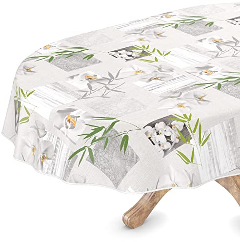Nappe en toile cirée lavable, ovale, avec ourlet, motif orchidée, spa, facile d'entretien, 140 x 180 cm