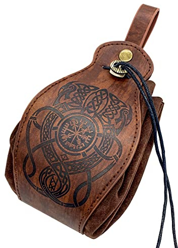 Riñonera medieval de piel sintética con cordón, portátil, con cinturón, bolsa de cintura LARP, vikingo, renacentista, cosplay, bolsa de dados steampunk para hombres y mujeres, c, Talla única, Medieval
