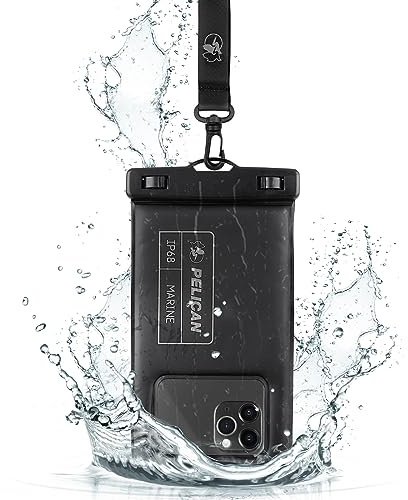 Pelican Marine - IP68 wasserdichte Handytasche/Hülle (Normale Größe) - Schwimmende wasserdichte Handyhülle für iPhone 14 Pro/ 13 Pro/ 12 Pro/ 11 Pro/Samsung S23 - Unterwasser Handyhülle - Schwarz