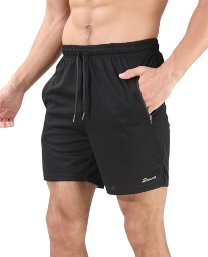 Suwangi Shorts Deportivos Hombre Pantalones Cortos Short Gimnasio Jogging Secado Rápido de Malla con Bolsillos de Cremallera