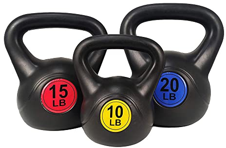 BalanceFrom Wide Grip Kettlebell Exercise Fitness Weight, Set of 3, Includes 10 lbs, 15 lbs, 20 lbs, Multicolor