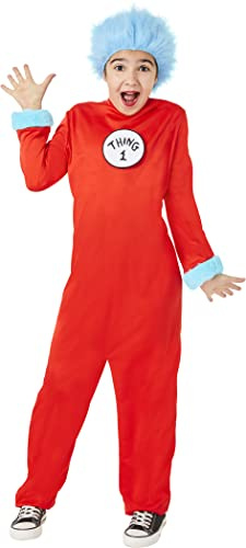 InSpirit Designs Dr. Seuss Kids Thing 1 and Thing 2 Jumpsuit Costume | Officially Licensed | Kids Costume | Couple costume | Attachable Patches, M