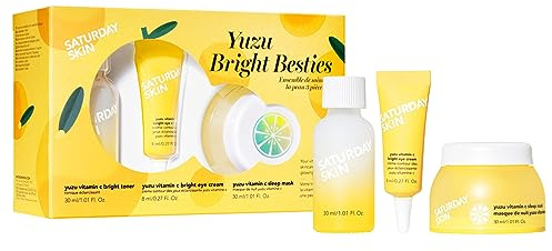Saturday Skin 3-Piece Skin Care Set - Yuzu Vitamin C Sleep Mask, Bright Toner and Eye Cream Overnight Facial Masks - Korean Beauty Best Vitamin C Skincare Set