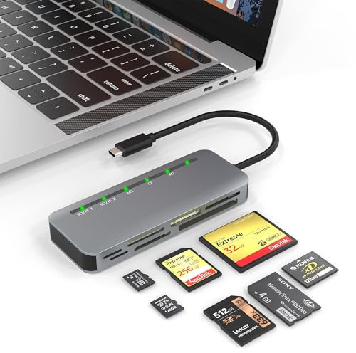 Lecteur de Carte SD USB C, 7 en 1 en Aluminium Lecteur de Carte mémoire,USB-C 3.1 (5Gbps) Haute Vitesse CF/SD/TF/XD/MS/Micro SD Card Solt All in One Card Reader pour Windows/Vista/iOS/Linux,iPhone 15