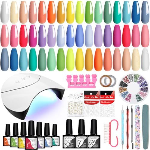 VANREESA Gel Nägel Set, 24 Farben U V Nagellack Set mit 48W U V/LED Nagellampe Lila Rosa Gelb Grün Gel Nagellack Set Maniküre Starterset Geschenke für Frauen