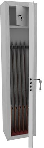 Armadio Portafucili Armi Blindato Fuciliera In Acciaio Con Cassetto Tesoretto Con Serratura E Chiave A Doppia Mappa Cassaforte Sicura Grigio Effetto Legno Galveston 148 x 34 x 28 cm (5 Posti)