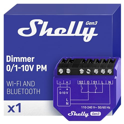 Shelly Dimmer Gen3-0-10V PM, Modulo Dimmer Smart Wi-Fi, Monitora il Consumo di Energia, Controllo Remoto di Luci Dimmerabili, Domotica, Android & iOS, Alexa e Google Home, Nessun Hub Richiesto