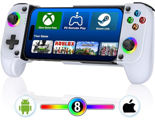 Fanxieast Ultimate Wireless Mobile Gaming Controller for iPhone/Android Universal Phone Controller With Hall Effect Joystick, Wake Up, Dynamic RGB Compatible With Xbox, Steam
