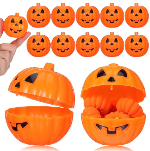 HEMOTON 24 Pack Pumpkin Treat Containers for Halloween Scavenger Hunt Game, Mini Plastic Candy Holder, Halloween Pumpkin Trick or Treat Candy Boxes for Party Favors
