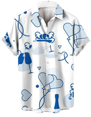 Herren 3D Gedruckt Festival Poloshirt Valentinstag Herz Gedruckt Revers Button Down Shirt Mit Fronttasche, Hemden Valentine's Day Herren Kurzarmhemd, Hawaiihemd Freizeithemd S-3Xl